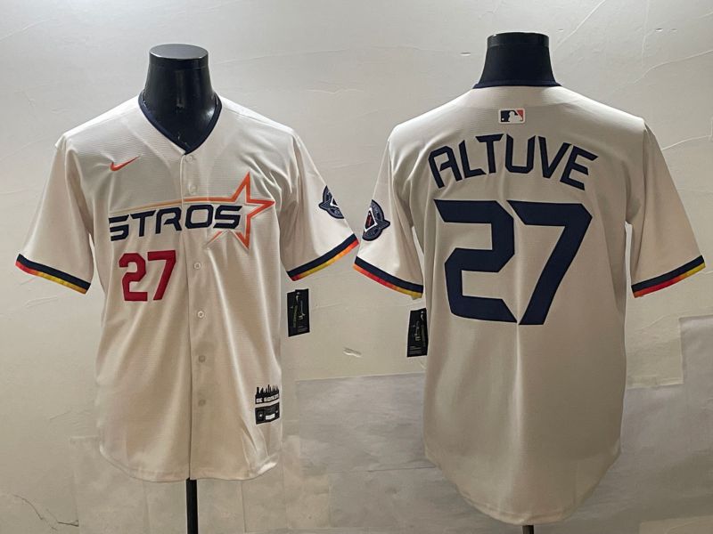 Men Houston Astros #27 Altuve Cream Three generations Joint Name 2025 Nike MLB Jersey style 9->los angeles dodgers->MLB Jersey